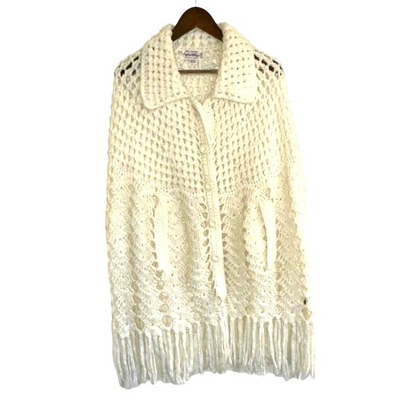 English Village Jackets & Blazers - VTG hand crocheted, 100% virgin acrylic, white shawl by English Village OS